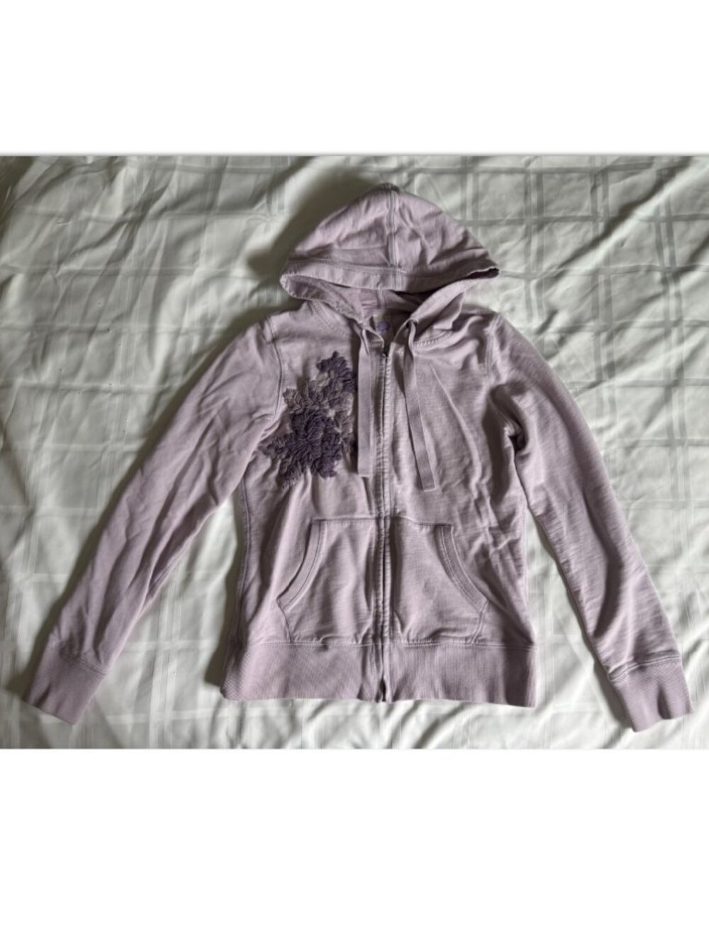 Lucky Brand Hoodie Embroidered Flower Zip Sweatshirt Cotton Purple Lavender Y2K